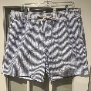 J Crew Flex Seersucker Swim Shorts Blue White Stripe 7” Inseam XL NWT Preppy